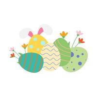 Bright Easter Eggs with Floral Accents and Playful Bunny Ears vector