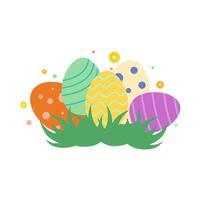Colorful Easter Eggs with Festive Patterns in Green Grass vector