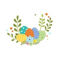 Easter Eggs with Floral Elements and Greenery vector