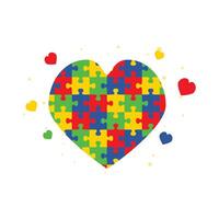 Vibrant Puzzle Heart with Floating Hearts for Autism Awareness and Inclusion vector