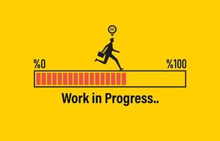 Work in progress loading bar with silhouette businessman running on bar to achieve full progress vector