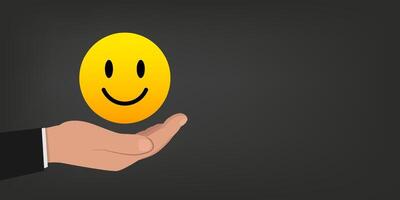 Hand holding happy face smile. The concept of a positive mood, happy and satisfaction. vector