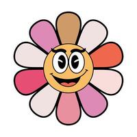 Cute retro character flower with a smiling face designed in a flat style vector