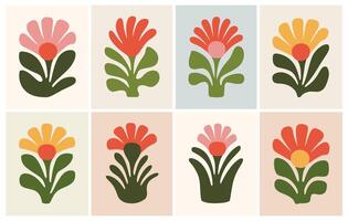 abstract flower doodle set inspired by Matisse style showcasing colorful floral designs in flat style vector