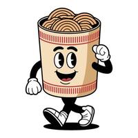 cup of noodles character with arms and legs, walking with cheerful expression, food mascot vector
