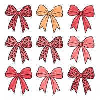 set playful pink bows with leopard print accents, perfect for creative projects and design vector