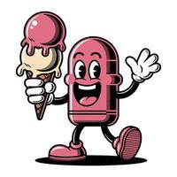 funny cartoon character ice cream in retro groovy style vector