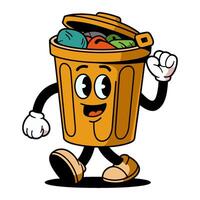 cartoon character is walking towards a trash can with a big smile on his face vector
