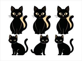 A collection of six stylized black cat silhouettes, perfect for various design applications. vector