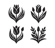 Simple Black and White Silhouette of Three Tulips vector
