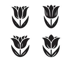 Set of Black and White Tulip Icons vector