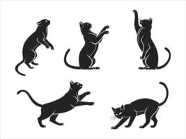Six simple, stylized black cat silhouettes against a white background. vector