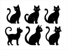 This image features a collection of four black cat silhouettes in various poses. vector