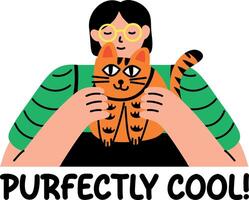 A flat style typographic sticker of a cool cat lover character vector