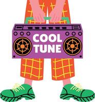 Flat style sticker of a radio written cool tune vector