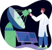 A character standing with signal device depicting space communication, flat illustration vector