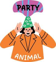 A character enjoying a party, flat style typography sticker vector