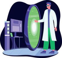 A flat style illustration of a scientist portal vector