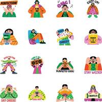 Bundle of Cool Characters Flat Style Stickers vector