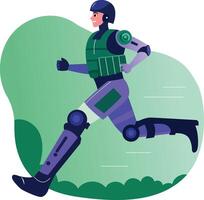 A character running with robotic legs, flat illustration vector