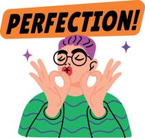 Flat style sticker of a character making perfection sign with hands vector