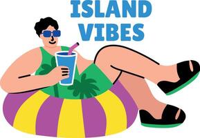 Flat style sticker of a chill character enjoying island vibes vector