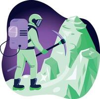 An astronaut doing space mining, flat style illustration vector