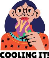 A flat style sticker of a girl eating popsicle with cooling it typography vector