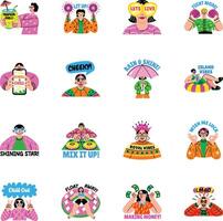 Set of Cool Vibes Flat Style Stickers vector