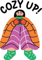 Flat sticker of a cozy up character wearing warm clothes vector