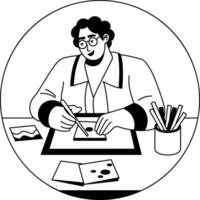 A glyph illustration of a character crafting cards with hands vector