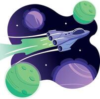 Flat illustration of a spacecraft flying between the planets vector