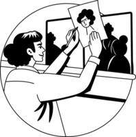 A glyph illustration of a character making shadow painting vector
