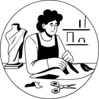 A glyph illustration of a character doing paper drafting vector