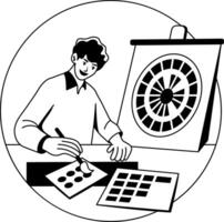 A glyph illustration of a character making an art with colour combination technique vector