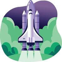 Flat style illustration of launching space shuttle vector
