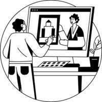A glyph illustration of a character doing digital crafting vector