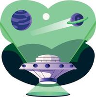 A flat style illustration of an alien spaceship vector