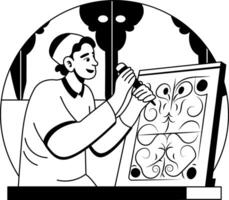 A glyph illustration of a character making handcrafted art vector