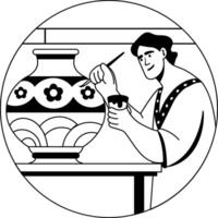 A glyph illustration of a character painting ceramic with different colours vector