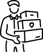 A character holding donation boxes, line style icon vector