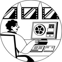 A character doing movie editing, glyph style illustration vector