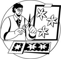 A glyph illustration of a character cutting shapes with knife vector