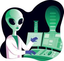 Flat style illustration of an alien scientist character vector