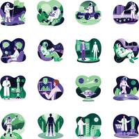 Bundle of Flat Style Sci Fi Illustrations vector