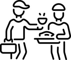A linear style icon showing meal distribution to a needy person vector