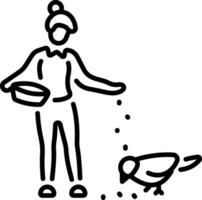 A character feeding bird icon in a linear style vector