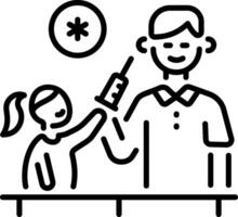 A character doing child vaccination, line style icon vector