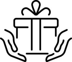 A line style icon of a gift box in hands vector
