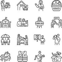 Set of Linear Style Volunteer Help Icons vector